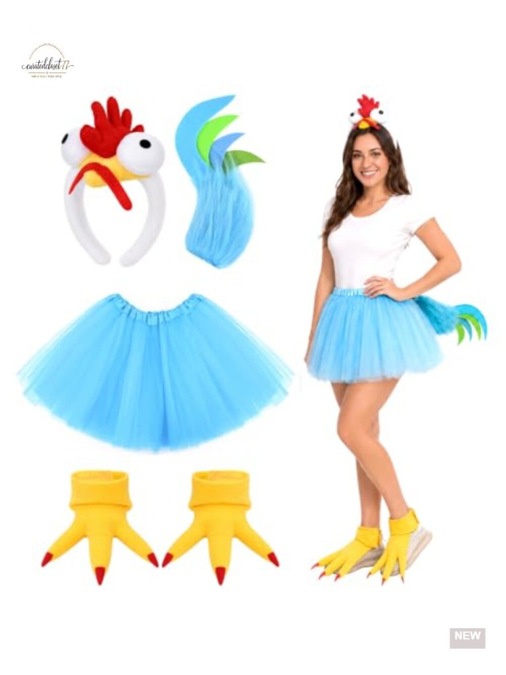 5 Pc Funny Chicken Costume Set Plush Headband Tutu Tail Shoe Covers Halloween